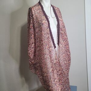 NEW Lucky brand one size cardigan flower open front lace shear flowy lightweight